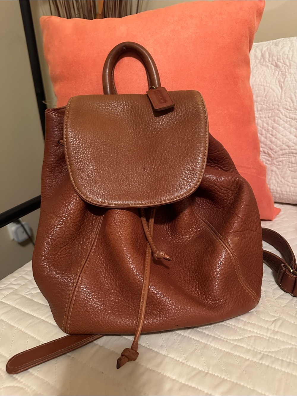 Coach Brown Pebbled Leather Drawstring Backpack